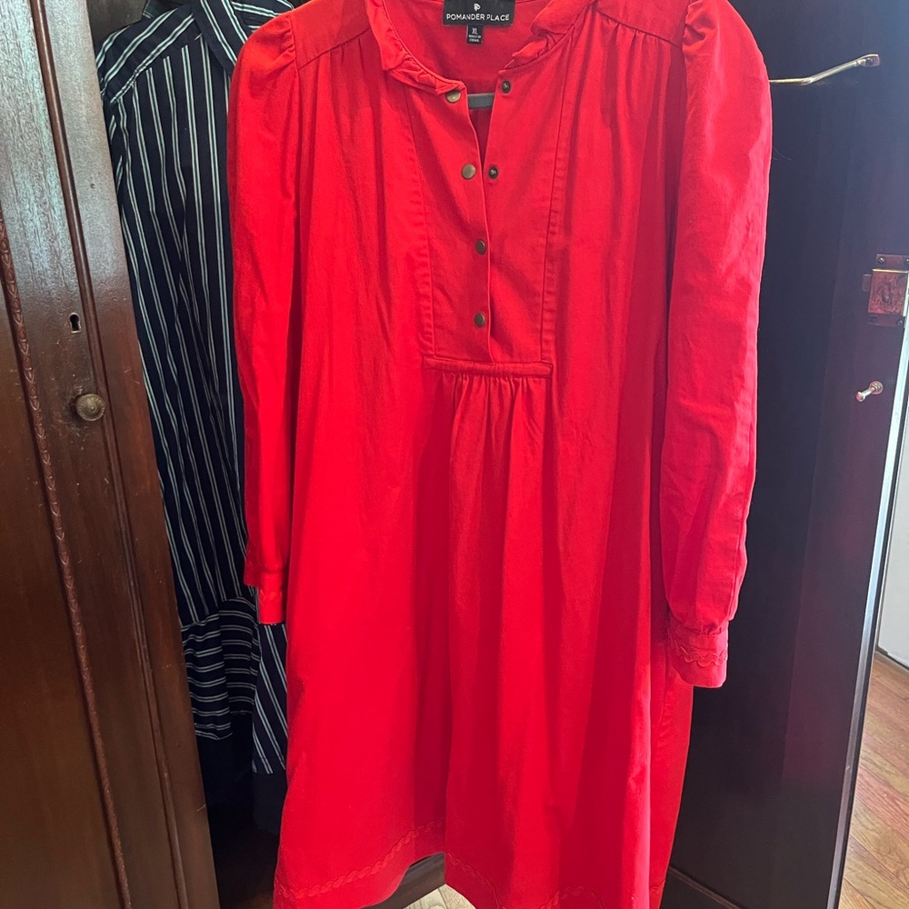 Pomander Place Bright Red Button-Front Tunic
